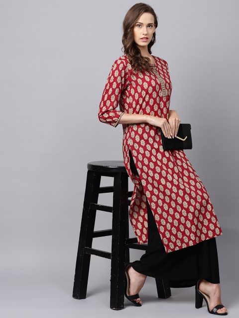 

Varanga Women Rust Red & Beige Printed Straight Kurta