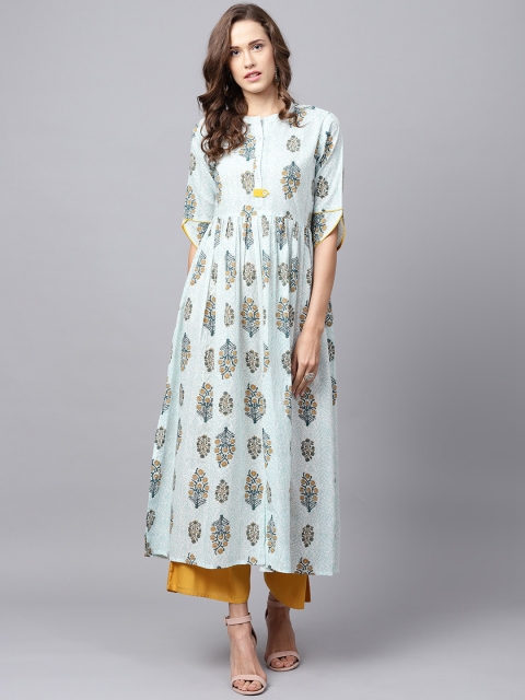 

Varanga Women Off-White & Green Screen Print A-Line Kurta