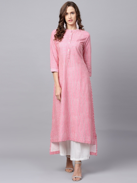 

Varanga Women Pink & White Striped A-Line Kurta
