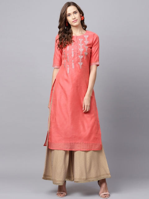 

Varanga Coral Solid Embroidered Chanderi Kurta