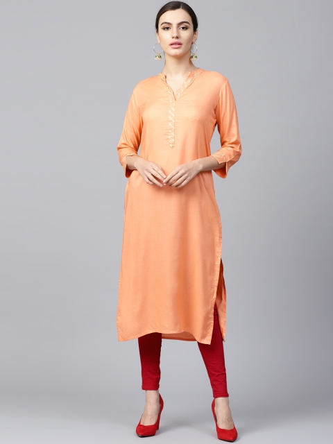 

Varanga Women Peach-Coloured Solid Straight Kurta