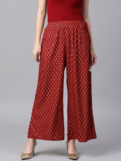 

Varanga Women Maroon Printed Wide Leg Palazzos