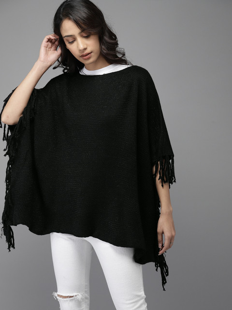 

Moda Rapido Women Black Self Design Poncho