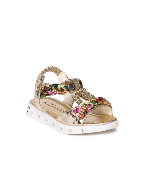 

Kittens Girls Gold-Toned Embellished Open Toe Flats