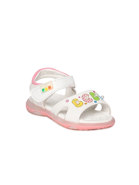 

Kittens Girls White Embellished Open Toe Flats With LED Lighting