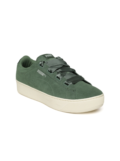 

Puma Women Olive Green Vikky Platform Ribbon S Suede Sneakers