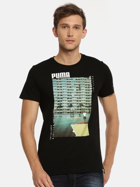 

Puma Men Black Printed Graphic Photo Round Neck Pure Cotton T-shirt