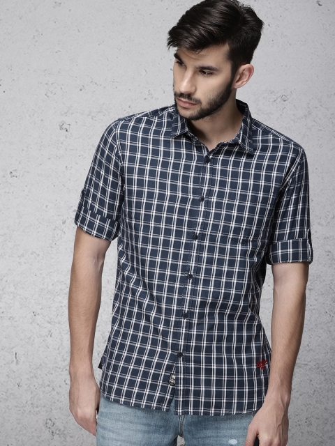 

Ecko Unltd Men Navy Blue & White Slim Fit Checked Casual Shirt