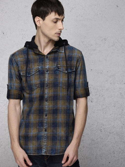 

Ecko Unltd Men Mustard & Blue Slim Fit Checked Casual Shirt