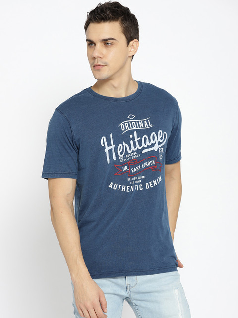 

Lee Cooper Men Blue Printed Round Neck Pure Cotton T-shirt