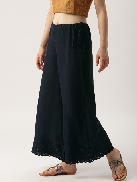 

IMARA Women Navy Blue Solid Straight Palazzos