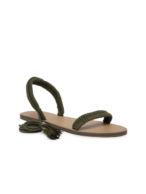 

FOREVER 21 Women Olive Woven Design Open-Toe Sandals