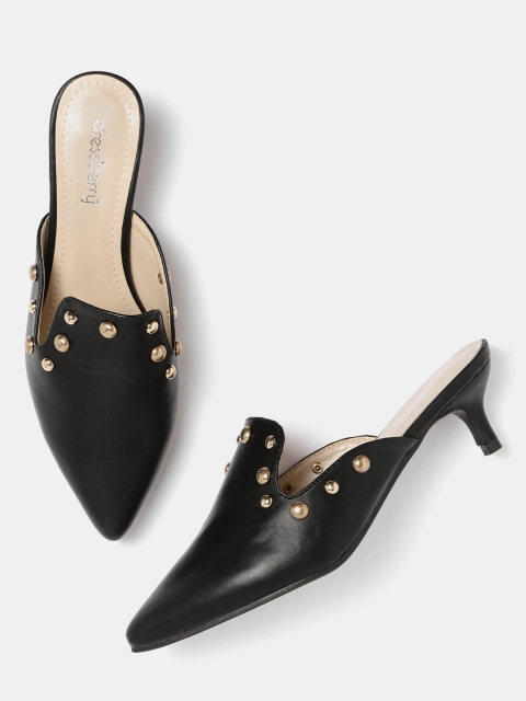 

DressBerry Women Black Heeled Mules