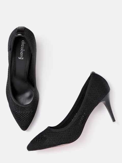 

DressBerry Women Black Woven Design Pumps