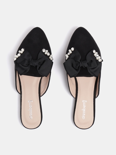 

DressBerry Women Black Solid with Embellished & Bow Detail