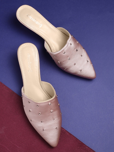 

DressBerry Women Pink Stone-Studded Heeled Mules