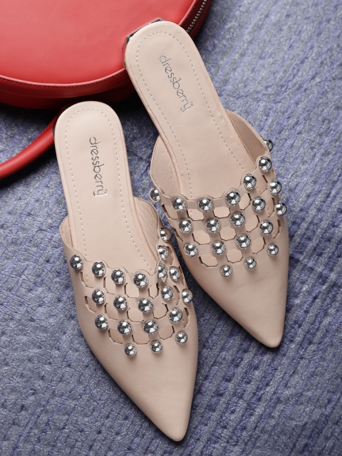 

DressBerry Women Peach-Coloured Embellished Cut-Out Mules