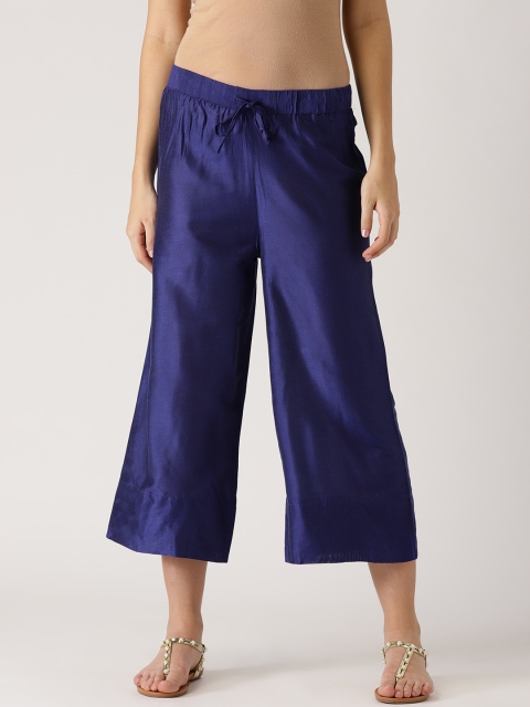 

IMARA Women Navy Blue Solid Cropped Wide Leg Palazzos