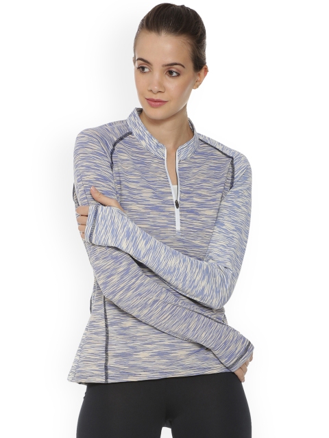 

Campus Sutra Women Cream-Coloured Striped High Neck T-shirt