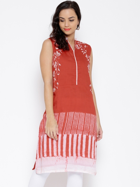 

BIBA OUTLET Women Rust Red Silk Kurta