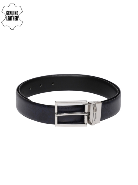 

Peter England Men Navy Blue & Black Printed Reversible Leather Belt