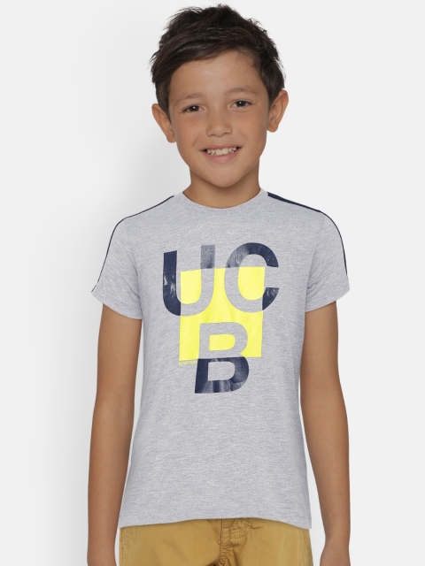 

United Colors of Benetton Boys Grey Melange Printed Round Neck T-shirt