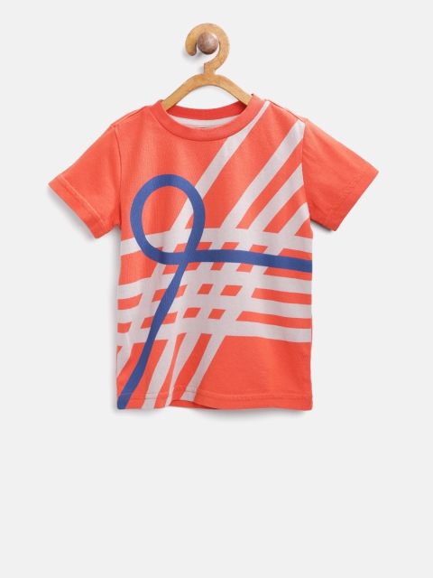 

United Colors of Benetton Boys Orange Printed Round Neck T-shirt