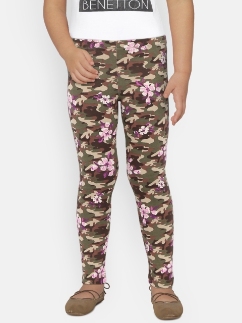 

United Colors of Benetton Girls Olive Green & Pink Floral Print Leggings