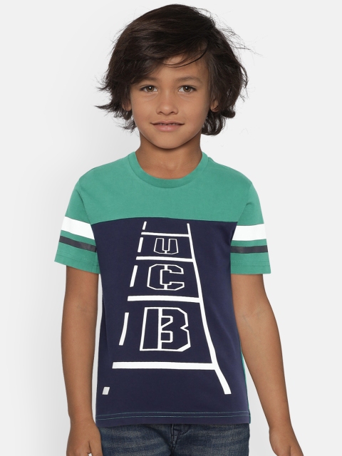 

United Colors of Benetton Boys Green & Navy Printed Round Neck T-shirt