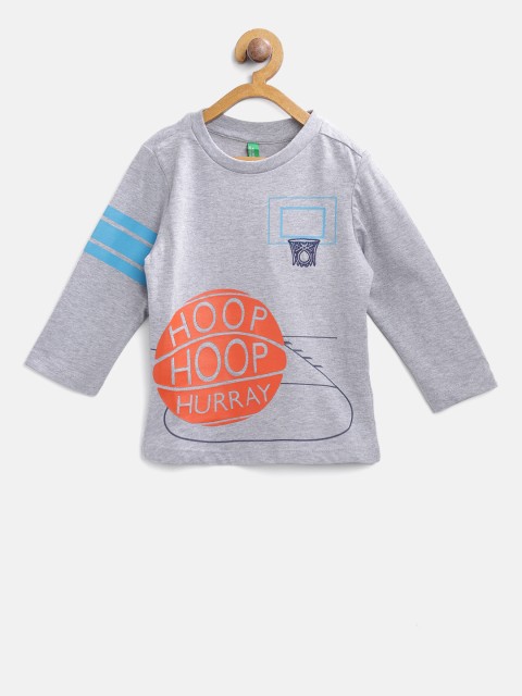 

United Colors of Benetton Boys Grey Melange Printed Round Neck T-shirt