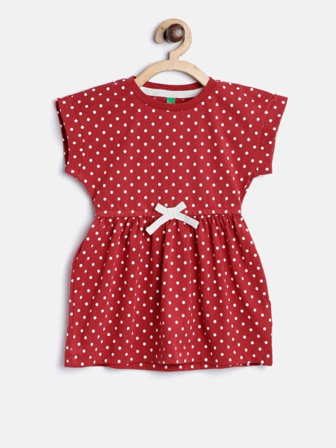 

United Colors of Benetton Girls Maroon & White Polka Dot Print Fit and Flare Dress