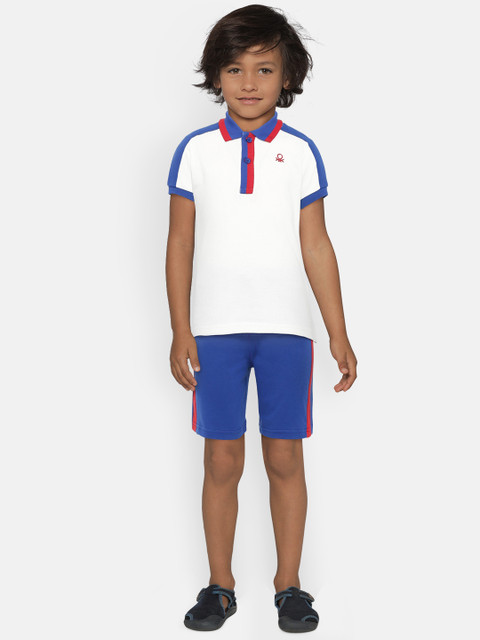 

United Colors of Benetton Boys White & Blue Solid T-shirt with Shorts