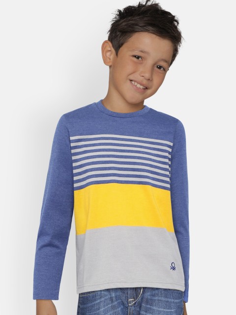 

United Colors of Benetton Boys Blue & Grey Striped Round Neck T-shirt