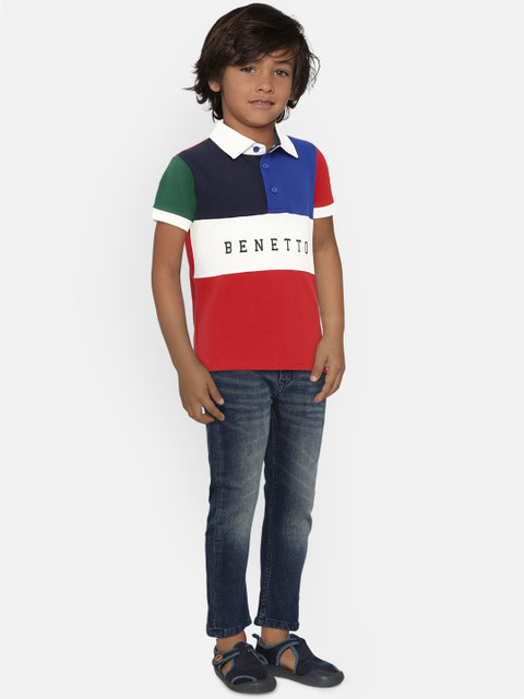 

United Colors of Benetton Boys Blue & Red Colourblocked Polo T-shirt
