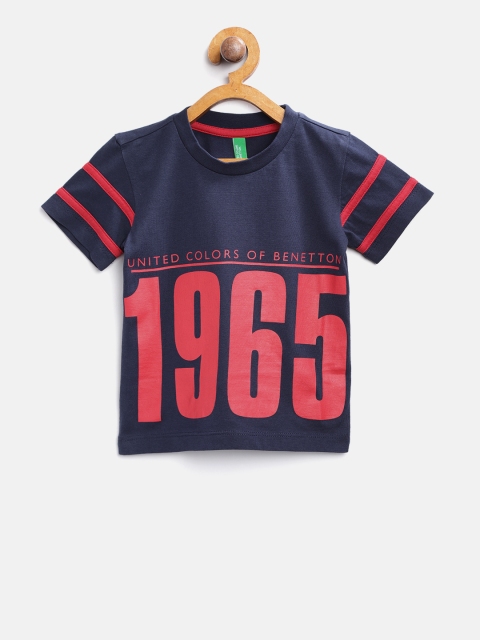 

United Colors of Benetton Boys Navy Blue & Red Printed Round Neck T-shirt