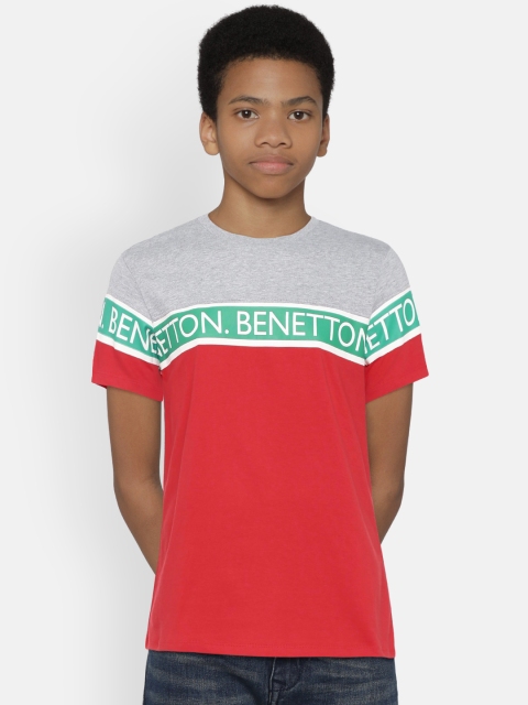 

United Colors of Benetton Boys Red & Grey Melange Round Neck T-shirt