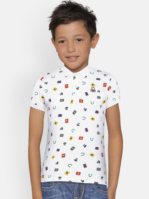 

United Colors of Benetton Boys White Printed Polo Collar T-shirt