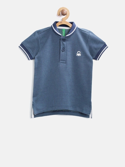 

United Colors of Benetton Boys Navy Blue Self Design Polo T-shirt