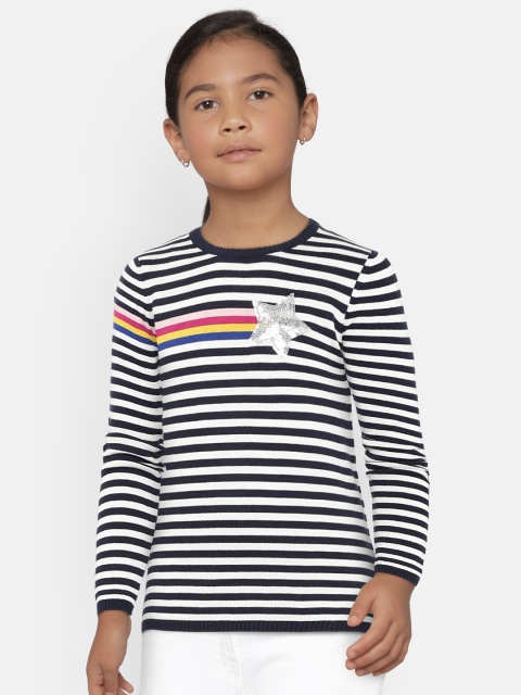 

United Colors of Benetton Girls Navy Blue & White Striped Pullover