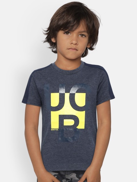 

United Colors of Benetton Boys Navy Printed Round Neck T-shirt, Navy blue