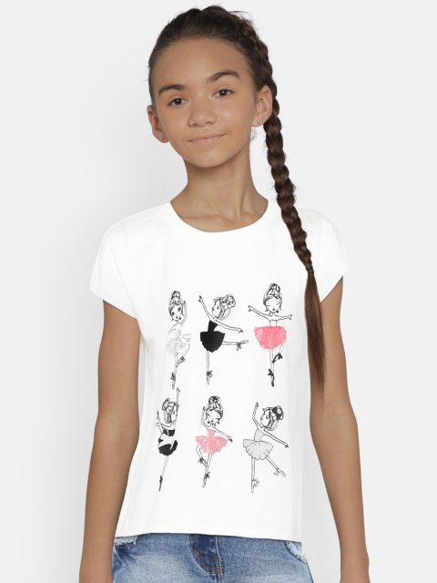 

United Colors of Benetton Girls White Printed Round Neck T-shirt
