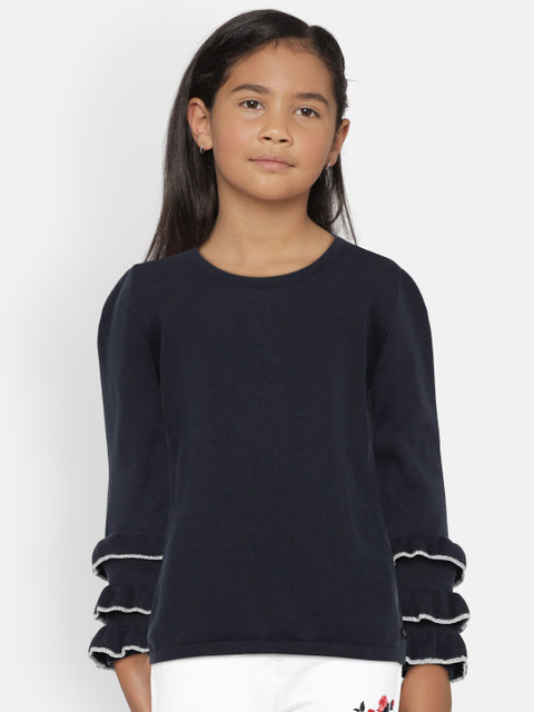 

United Colors of Benetton Girls Navy Blue Solid Pullover