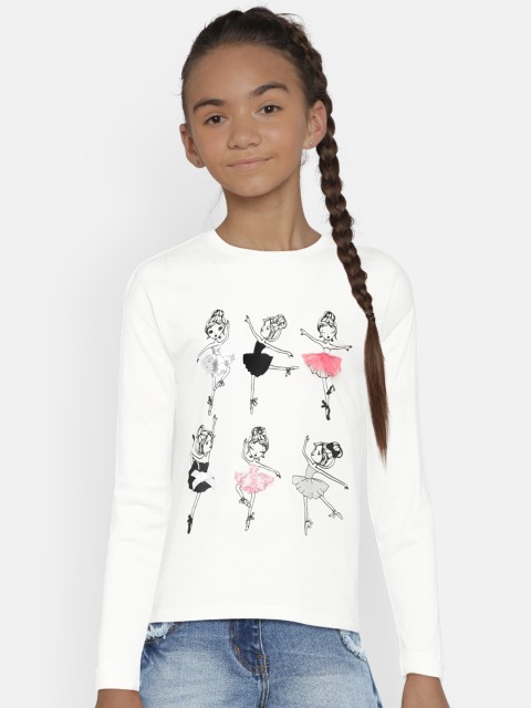 

United Colors of Benetton Girls White Printed Pure Cotton Top
