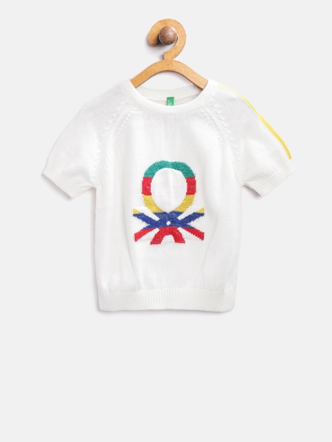 

United Colors of Benetton Girls White Self Design Pullover