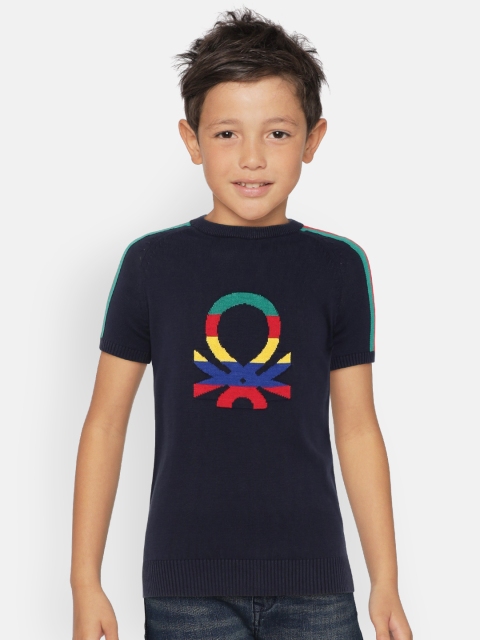 

United Colors of Benetton Boys Navy Blue Self Design Pullover