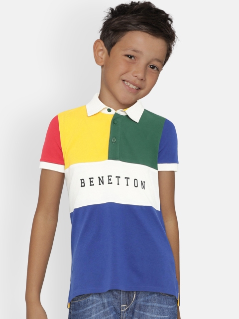 

United Colors of Benetton Boys Yellow & Blue Colourblocked Polo Collar T-shirt