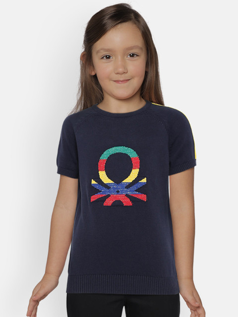 

United Colors of Benetton Girls Navy Blue Self Design Pullover