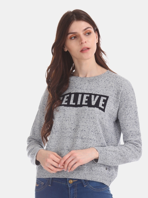 

Flying Machine Women Grey & Black Printed Sweater