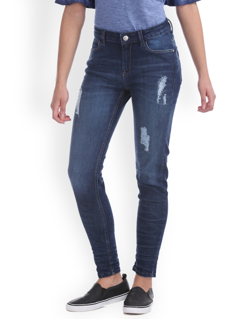 

Flying Machine Women Blue Super Skinny Fit Mid-Rise Low Distress Stretchable Jeans