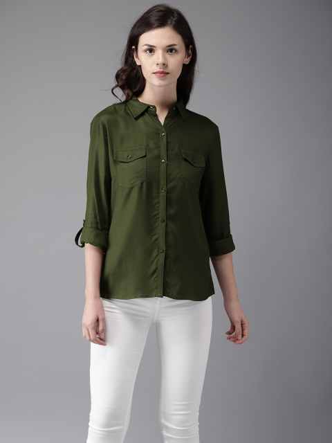 

Flying Machine Women Olive Green Standard Regular Fit Solid Casual Shirt